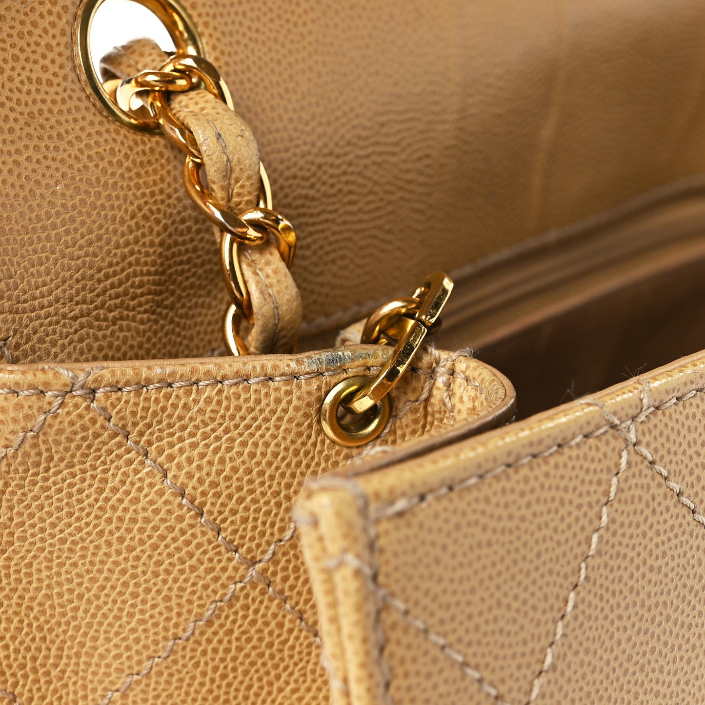 Caviar Stitched Jumbo Single Flap Beige