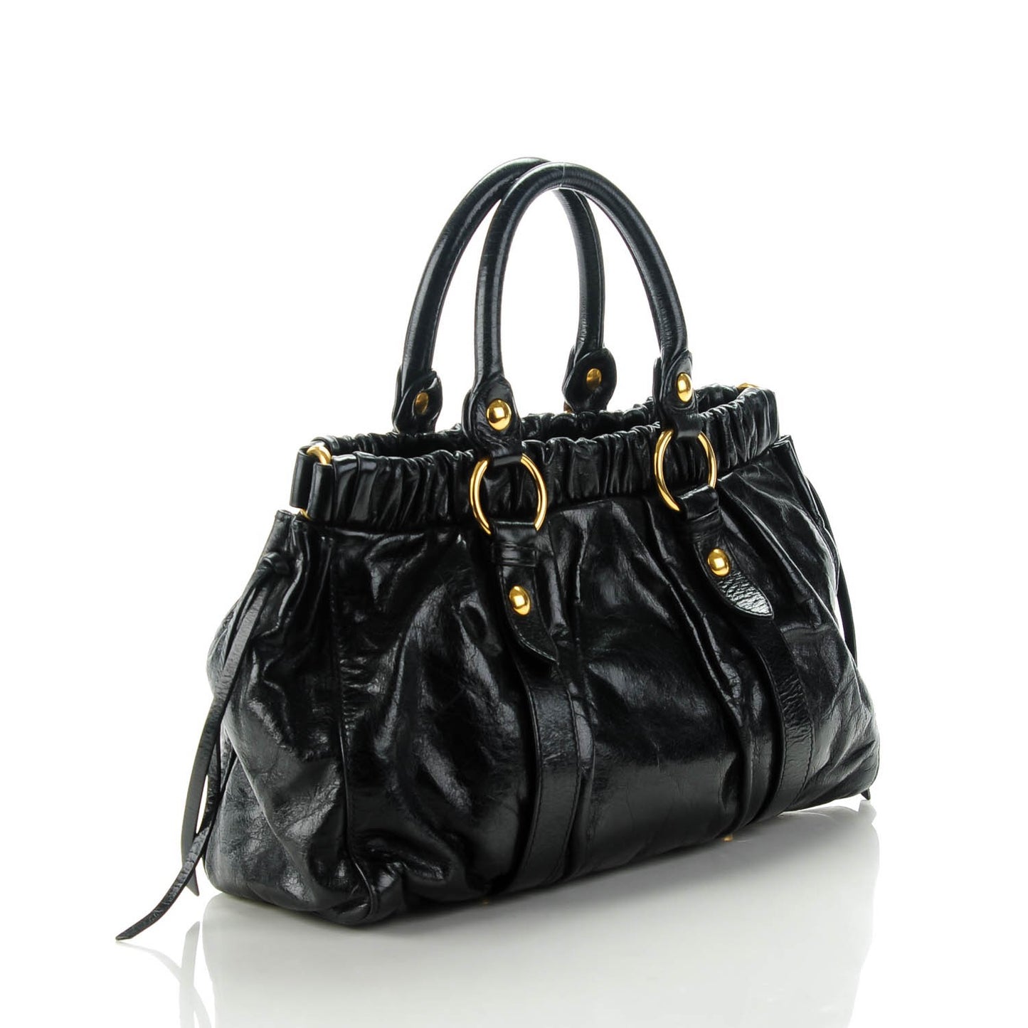 Vitello Lux Gathered Tote Nero Black
