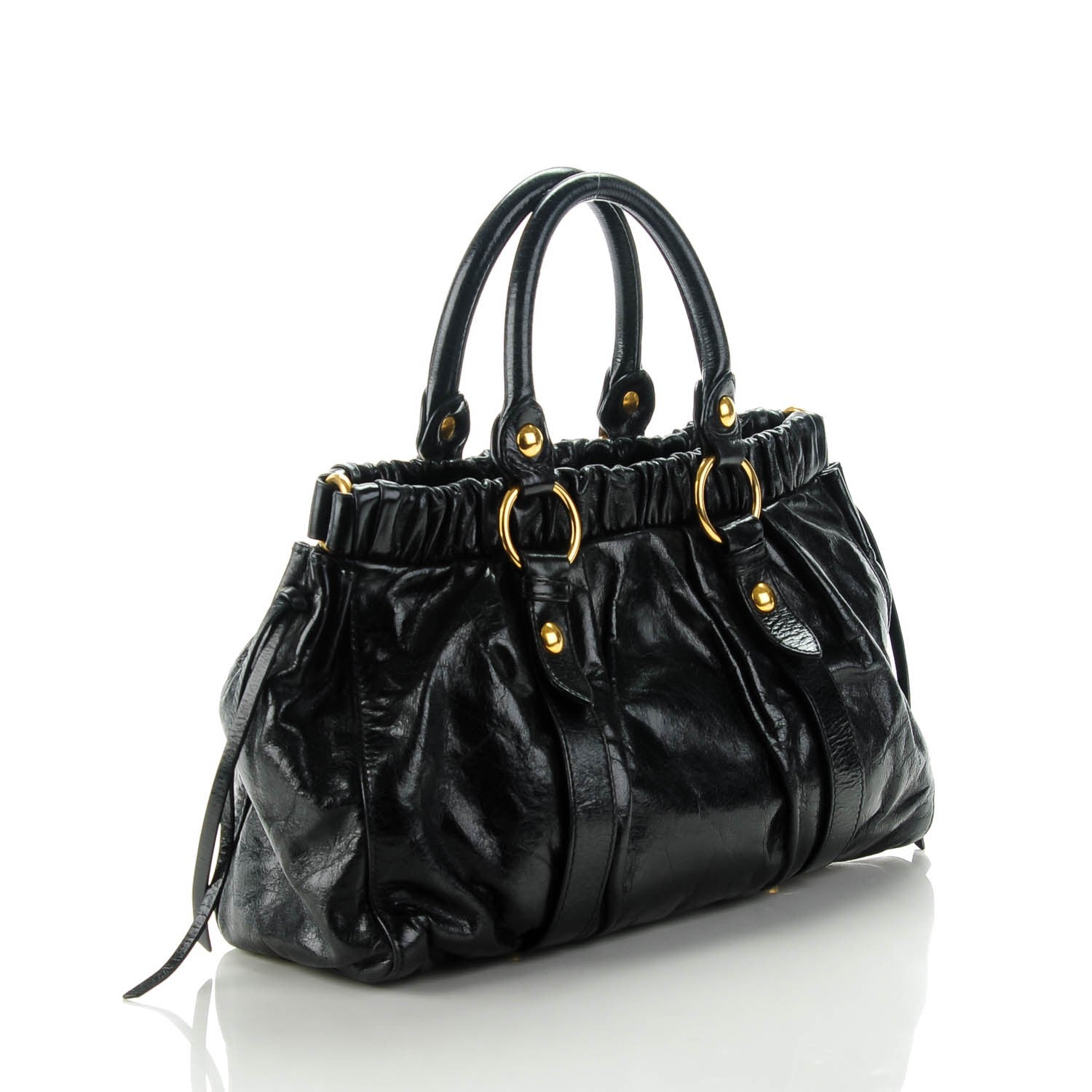 Miu Miu Vitello Lux Gathered Tote Nero Black 3 of 8
