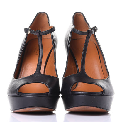 Gucci Calfskin T Strap Peep Toe Platform High Heel Pumps 37 Black 4 of 21