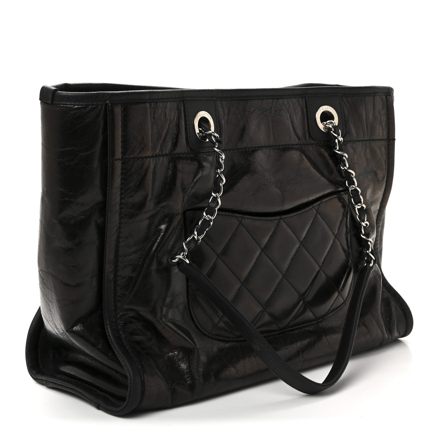 Glazed Calfskin Small Deauville Tote Black