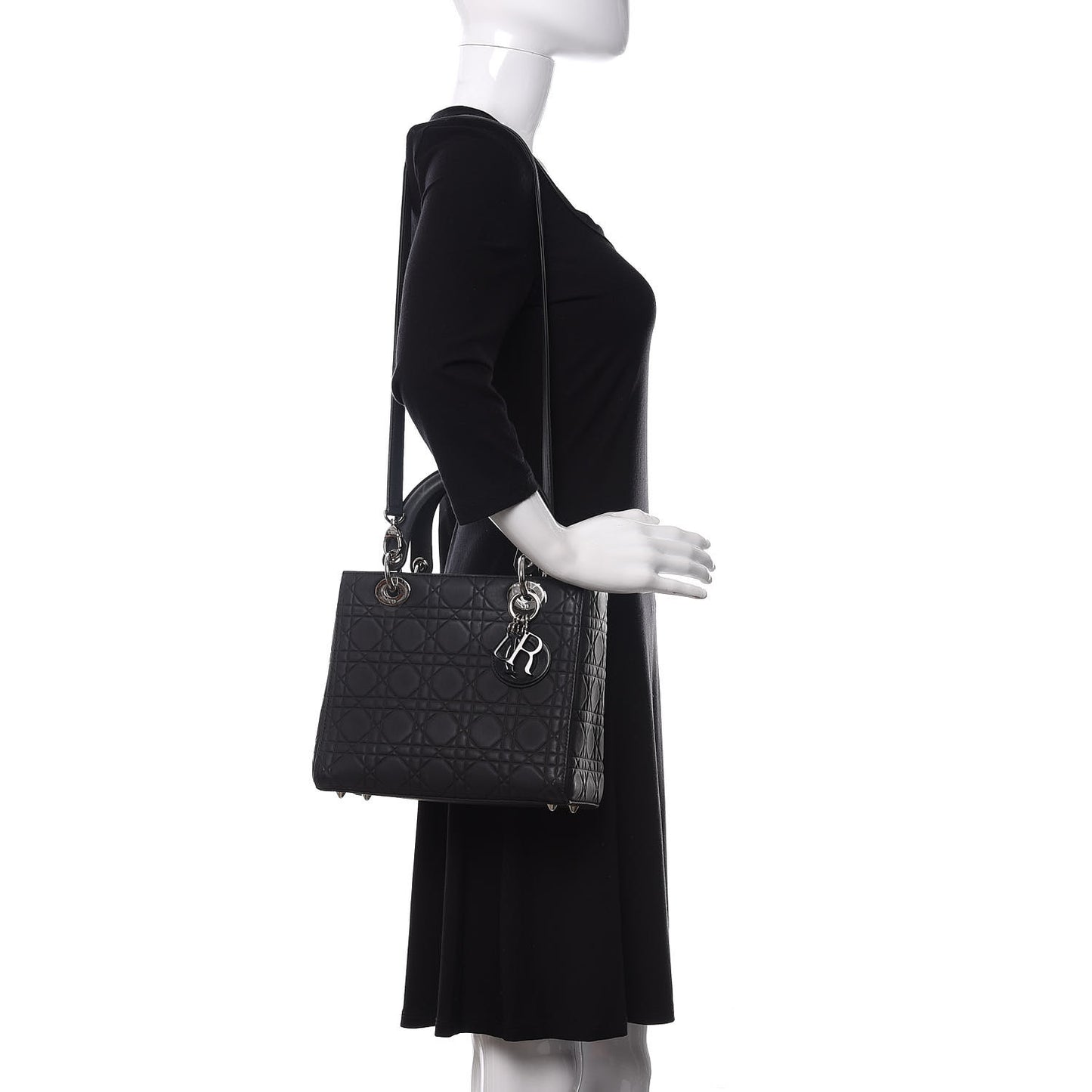 Ultra Matte Calfskin Cannage Medium Lady Dior Black