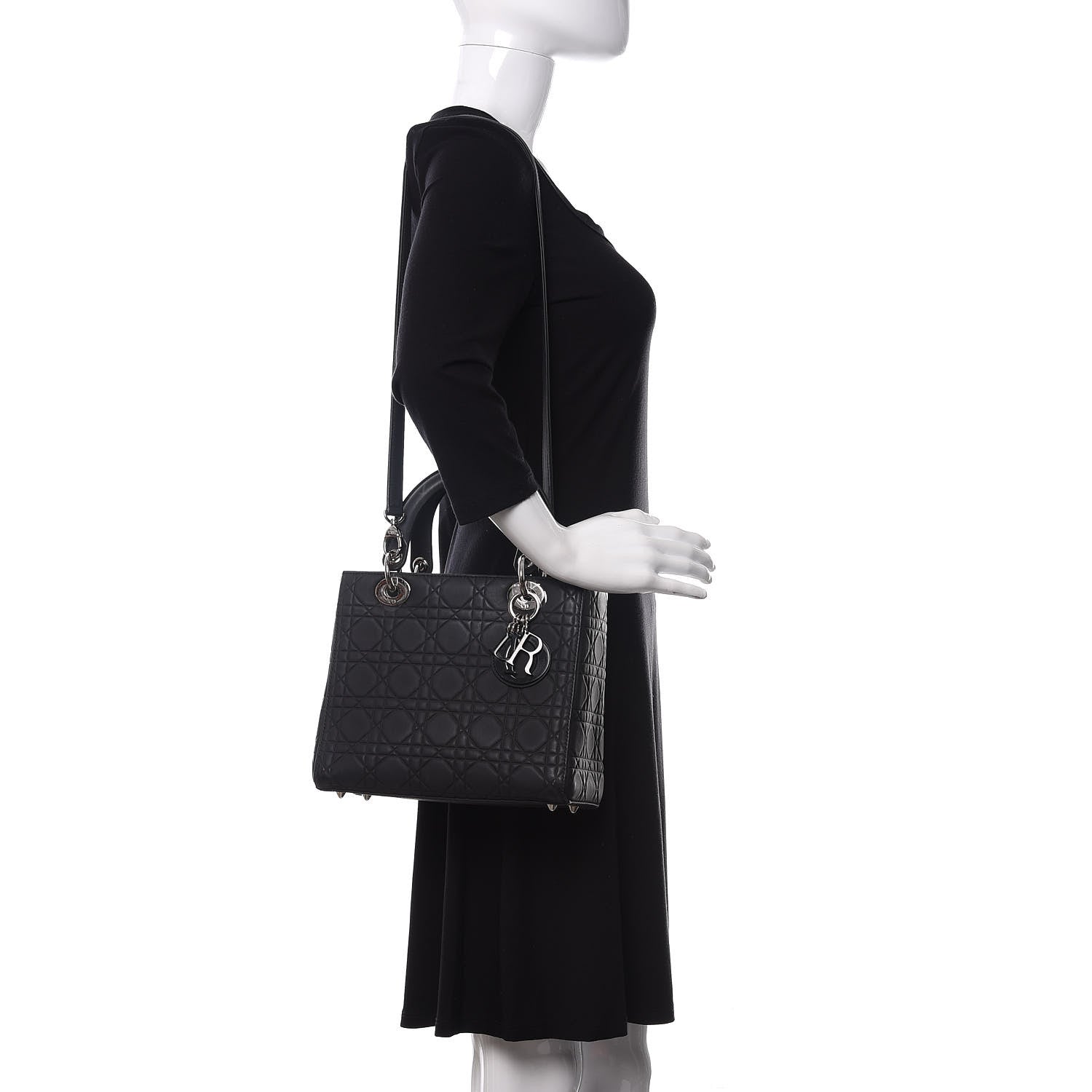 Christian Dior Ultra Matte Calfskin Cannage Medium Lady Dior Black 2 of 14
