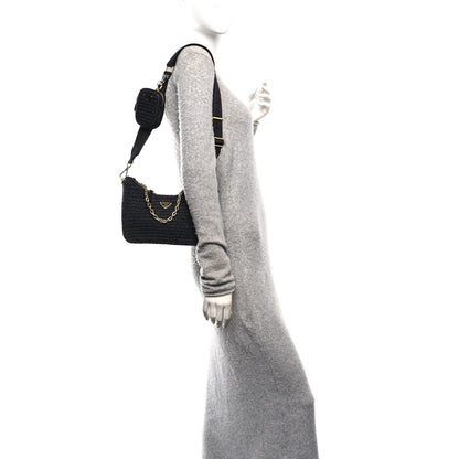 Prada Yarn Raffia Effect Crochet Re-Edition 2005 Shoulder Bag Black 2 of 12