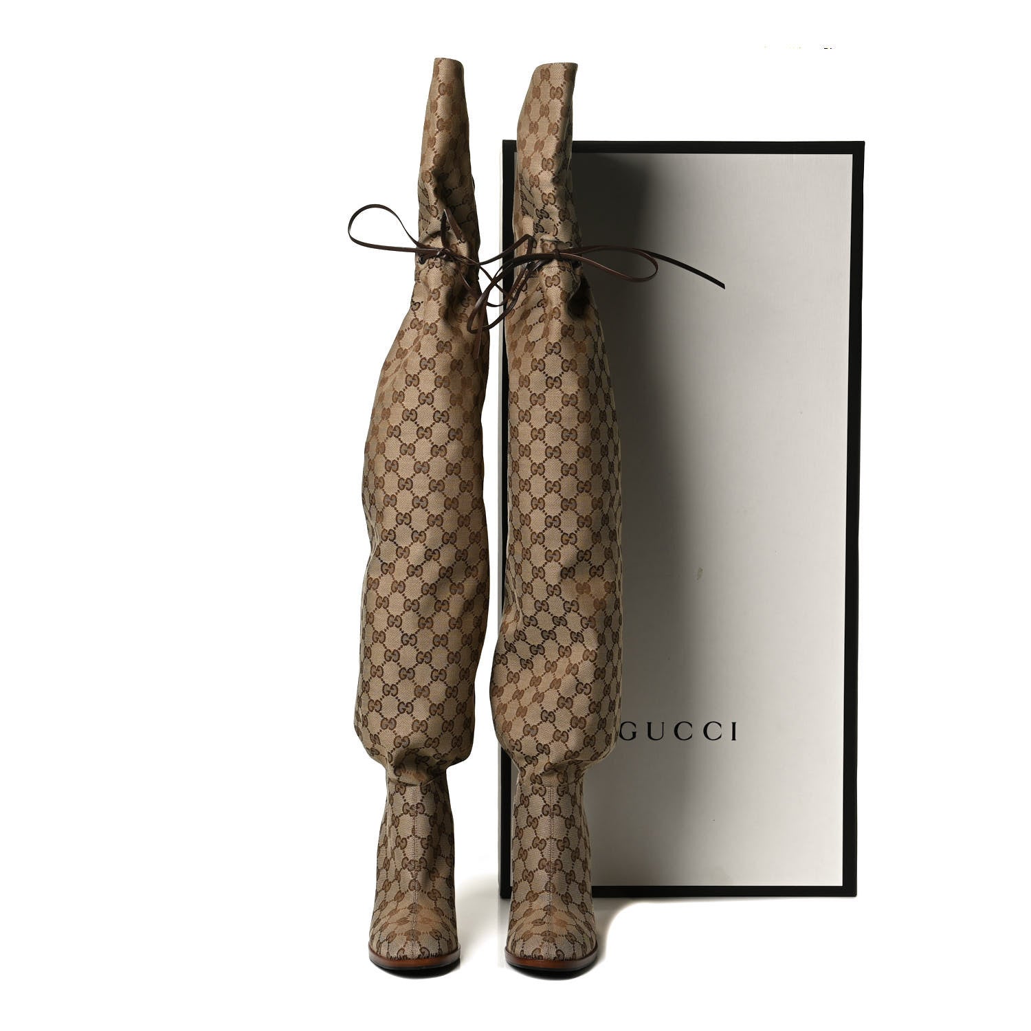 Gucci Monogram Over the Knee Boots 39 Beige Ebony 11 of 11