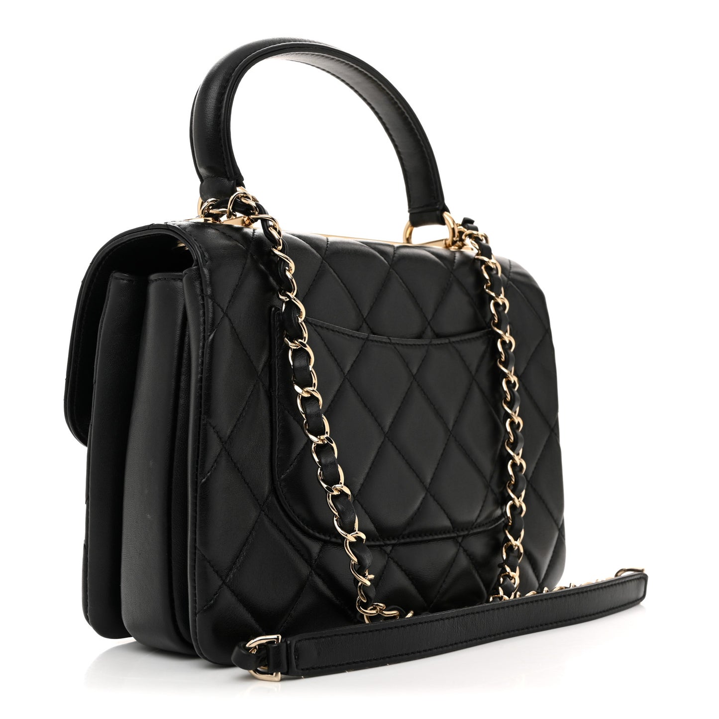 Lambskin Quilted Small Trendy CC Dual Handle Flap Bag Black
