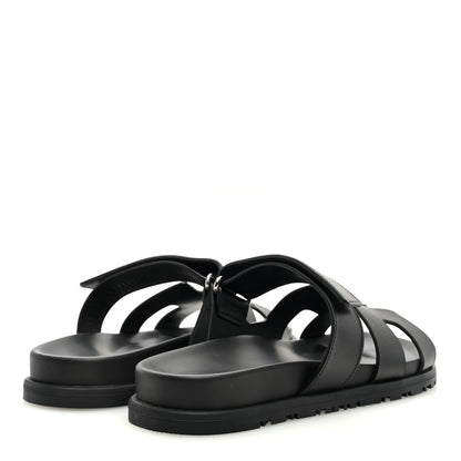 Hermes Calfskin Womens Chypre Sandals 37.5 Black 4 of 8