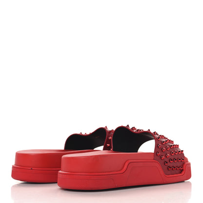 Christian Louboutin LOUBOUTIN Calfskin Spiked Crocodile Embossed Rubber Pool Fun Platform Flat Slide Sandals 44 Red 5 of 10