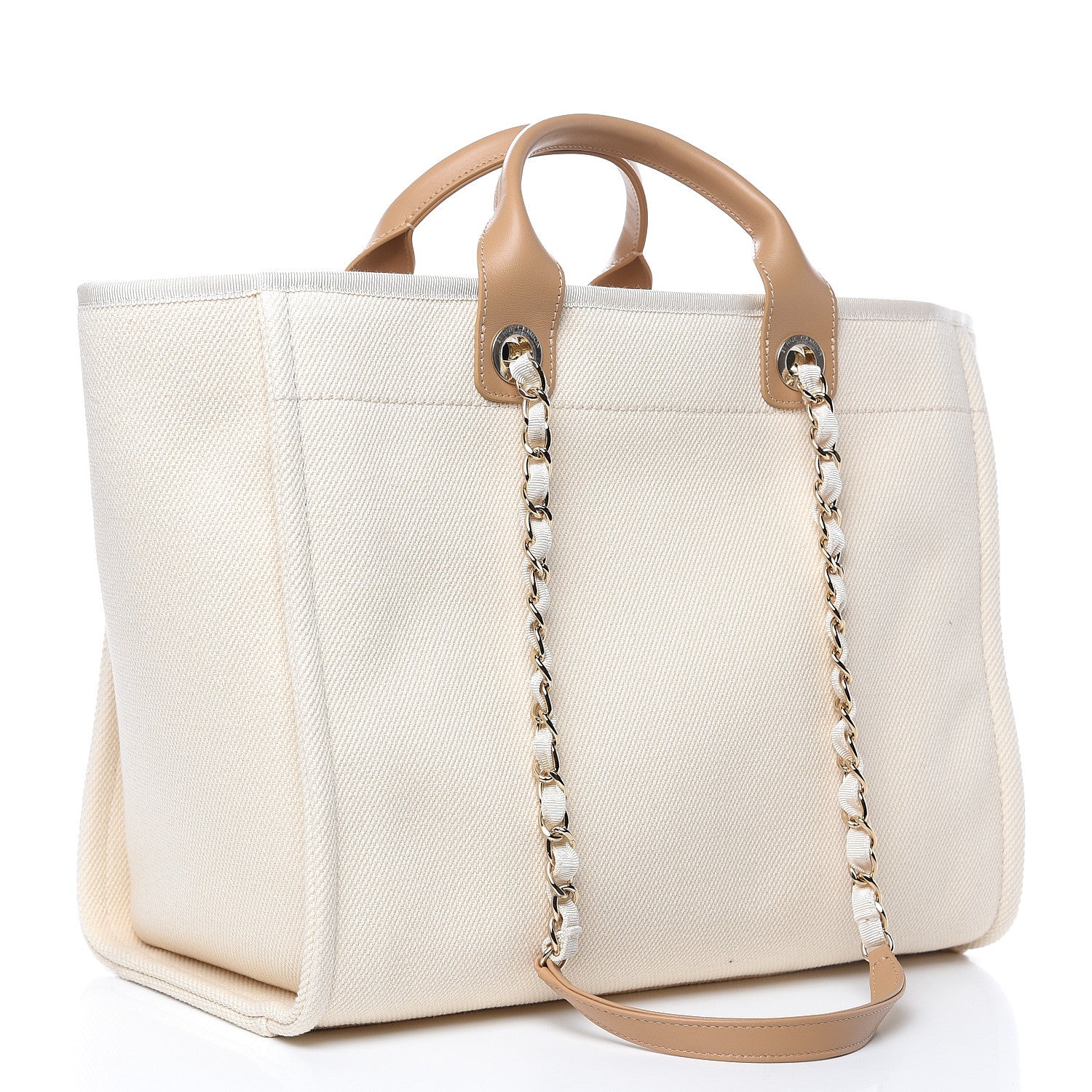 Chanel Canvas Pearl Large Deauville Tote Ecru Beige 493639