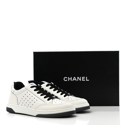 Chanel Grained Calfskin Fabric Womens Logo Sneakers 38.5 White Black 11 of 11