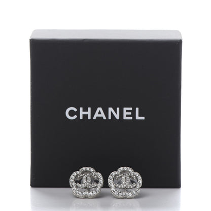 Chanel Crystal Coco Flapper Camellia CC Stud Earrings Silver 5 of 5