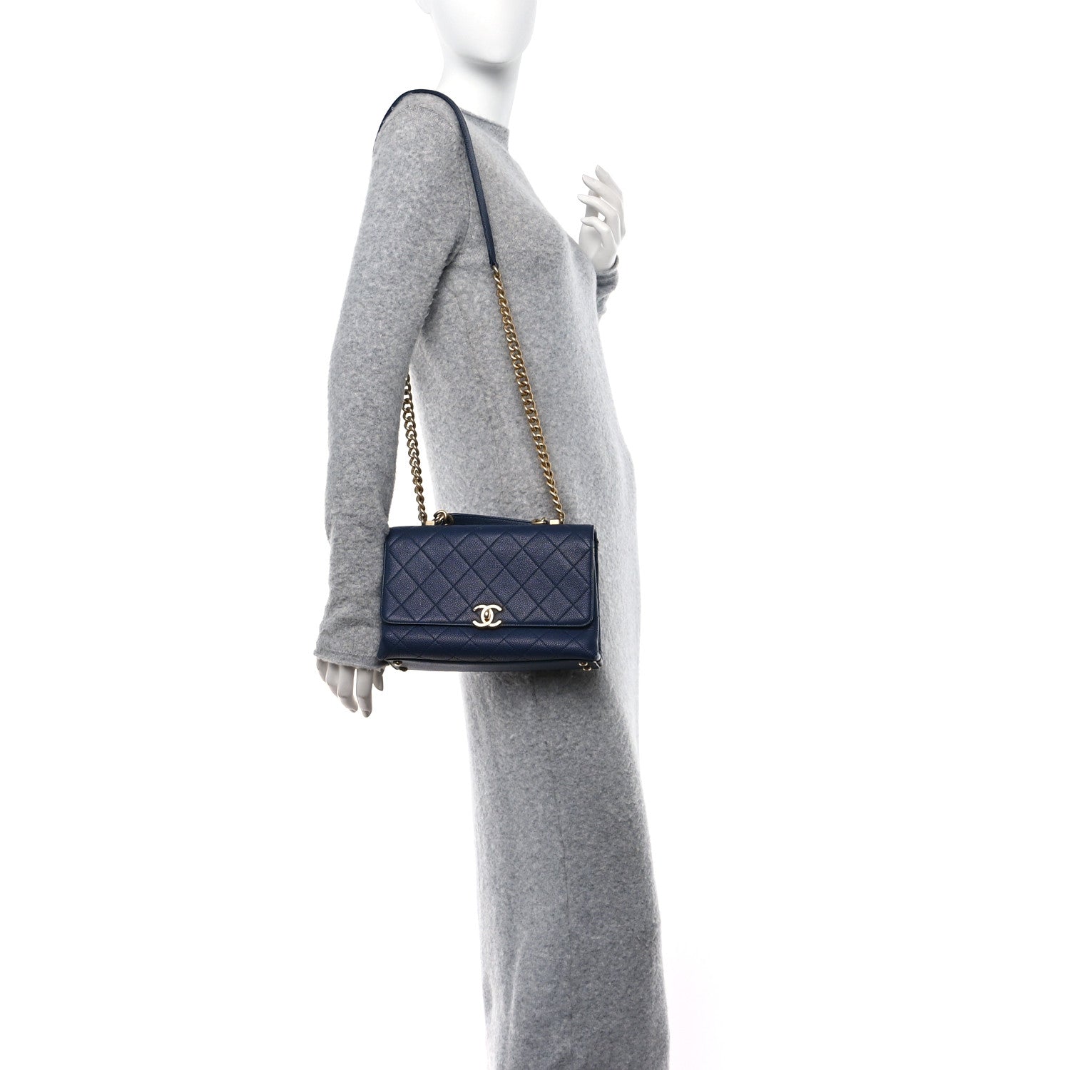 Chanel Caviar Diamond Stitched Small Top Handle Flap Blue 2 of 14