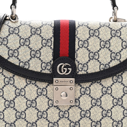 Gucci GG Supreme Monogram Textured Dollar Calfskin Web Small Ophidia Padlock Top Handle Bag Beige Blue 8 of 10