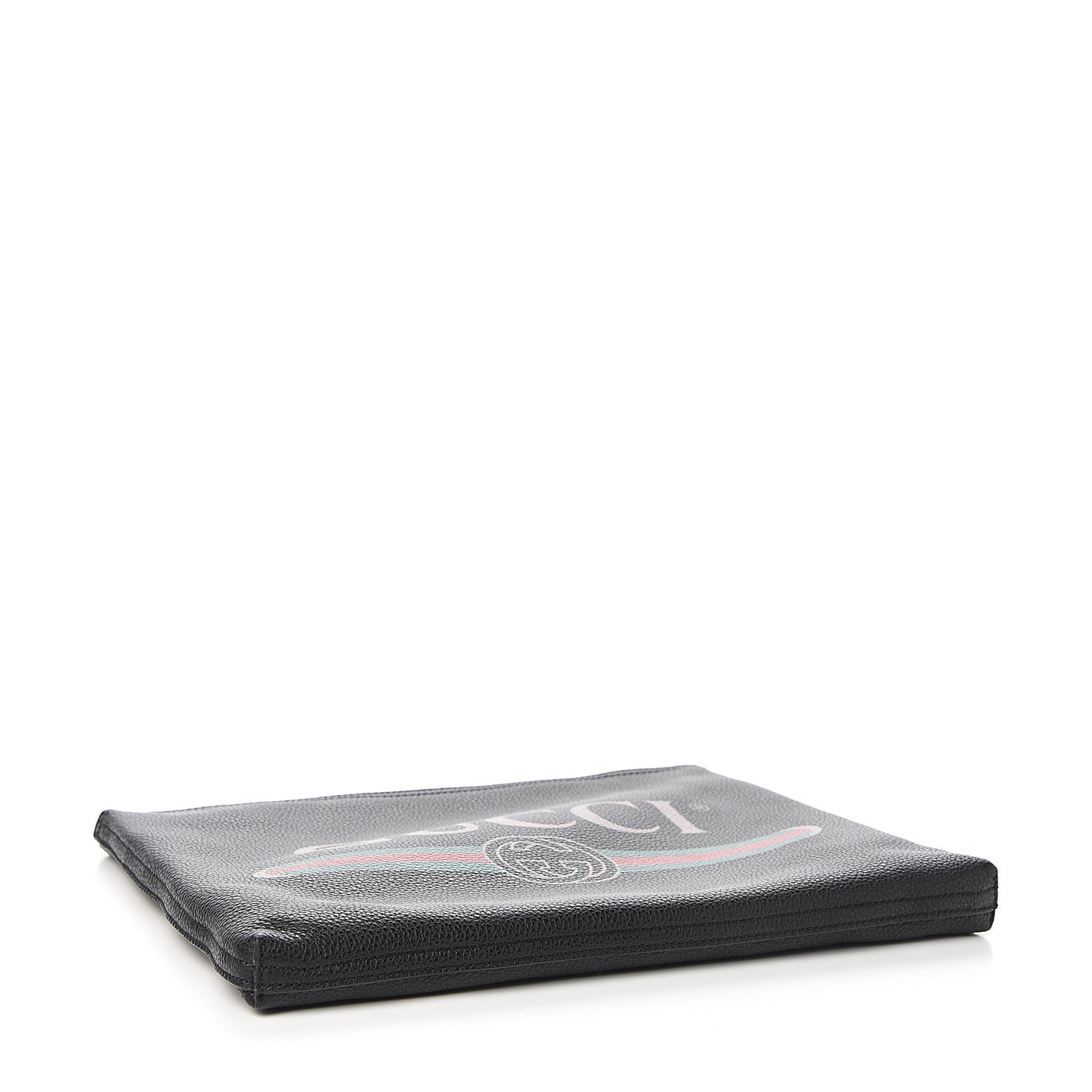 Pebbled Calfskin Medium Logo Portfolio Clutch Black