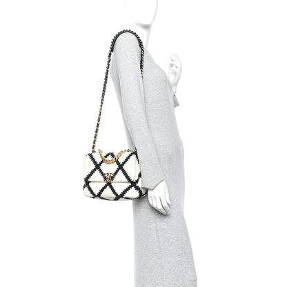Chanel Calfskin Crochet Medium Chanel 19 Flap White Black 2 of 11