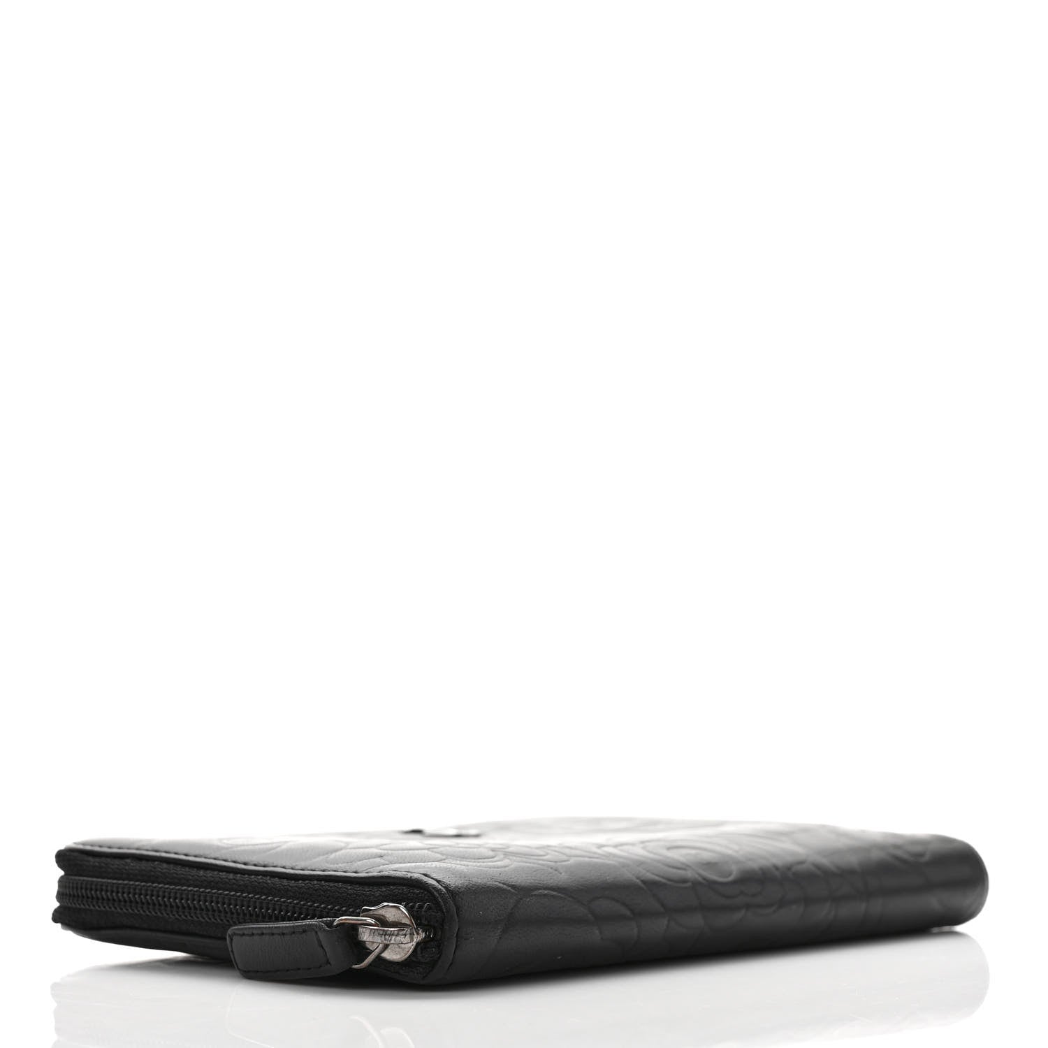Chanel Lambskin Camellia Embossed Zip Around Organizer Wallet Black 4 of 7