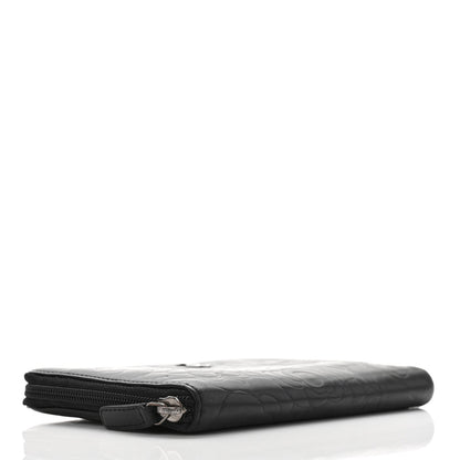 Chanel Lambskin Camellia Embossed Zip Around Organizer Wallet Black 4 of 7