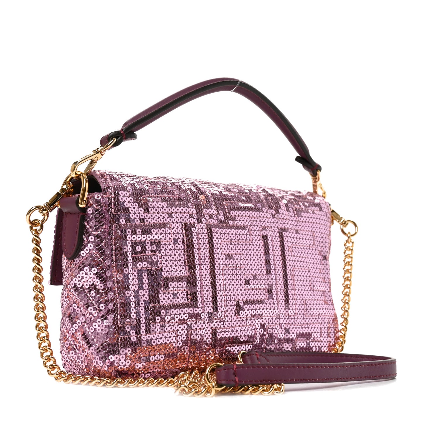 Ricamo Sequin Paillettes Vitello Grace FF Mini Baguette Rosa