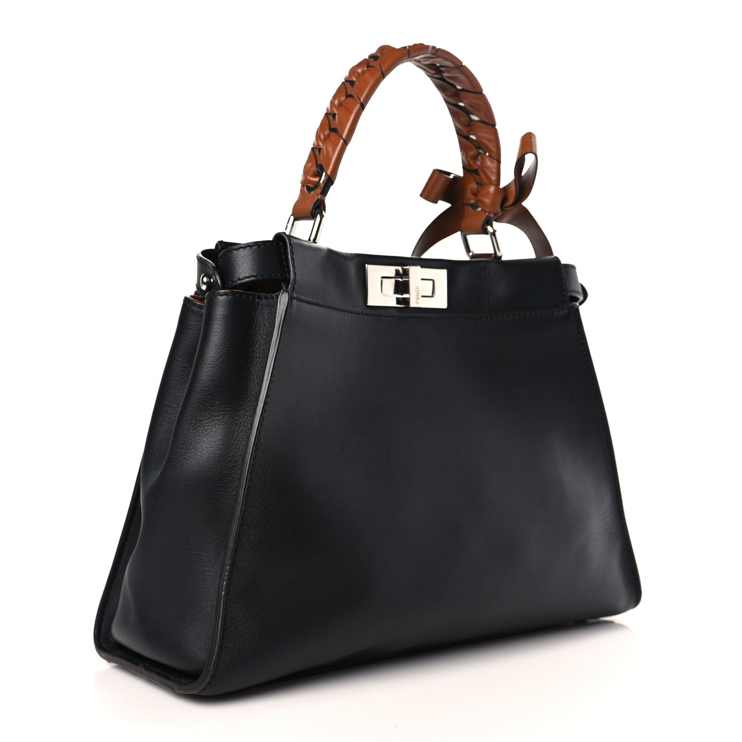 Vitello Seta Nappa Ribbon Medium Peekaboo Iconic Satchel Black Corteccia