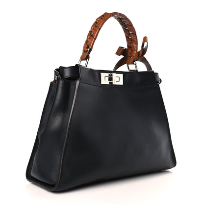 Fendi Vitello Seta Nappa Ribbon Medium Peekaboo Iconic Satchel Black Corteccia 3 of 8