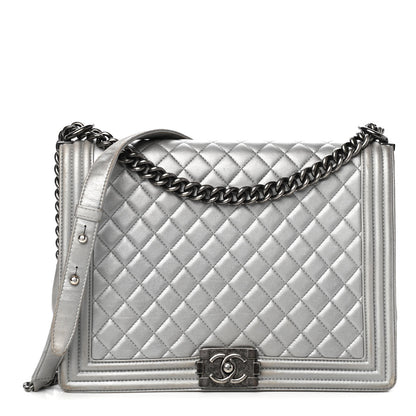 Chanel Metallic Calfskin Quilted Large Boy Flap Silver 1 of 10