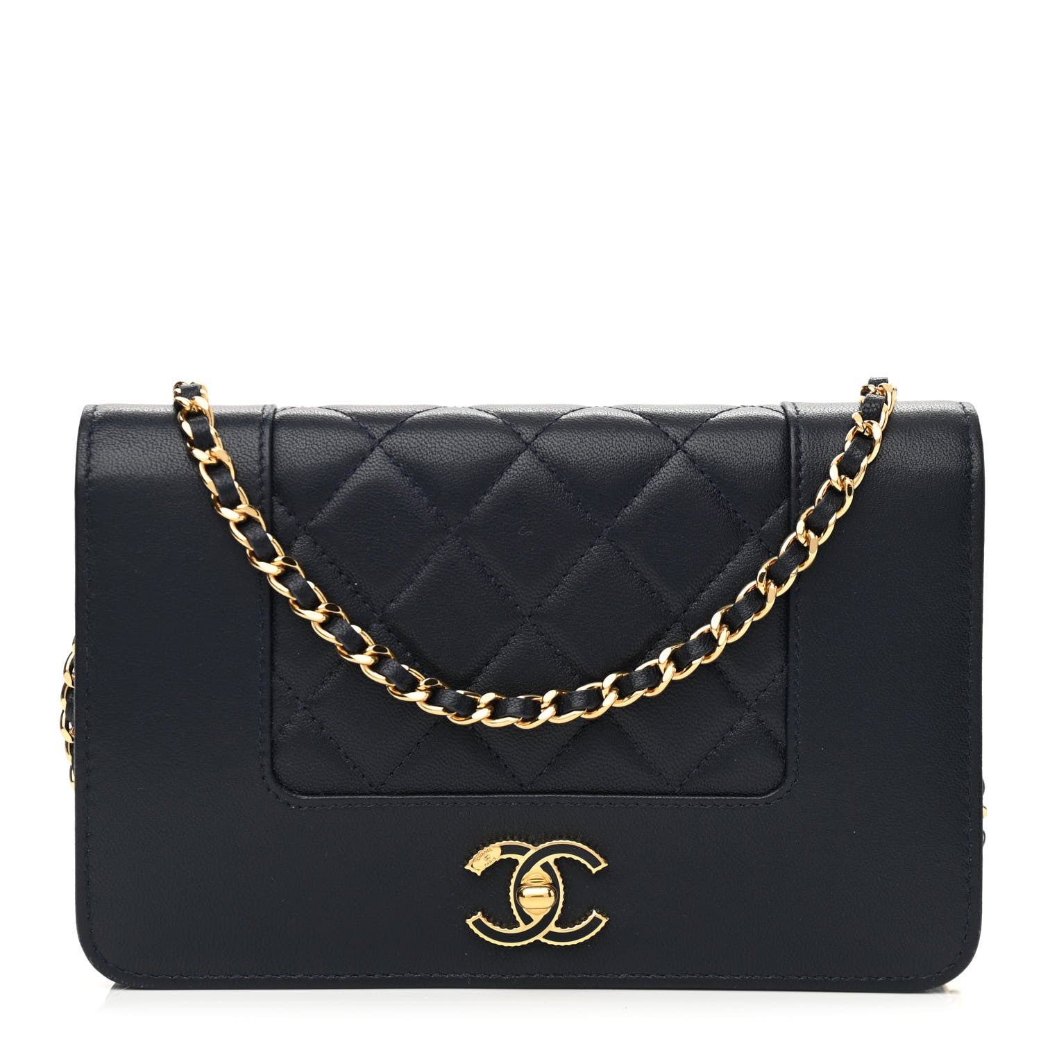 Chanel Sheepskin Quilted Mademoiselle Vintage Wallet On Chain WOC Navy 1 of 13