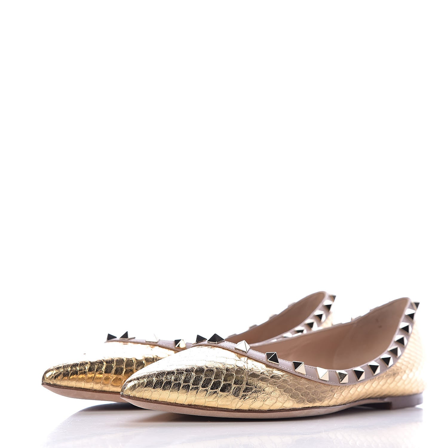 Valentino Garavani Metallic Watersnake Rockstud Ballerina Flats 39 Gold Poudre 2 of 10