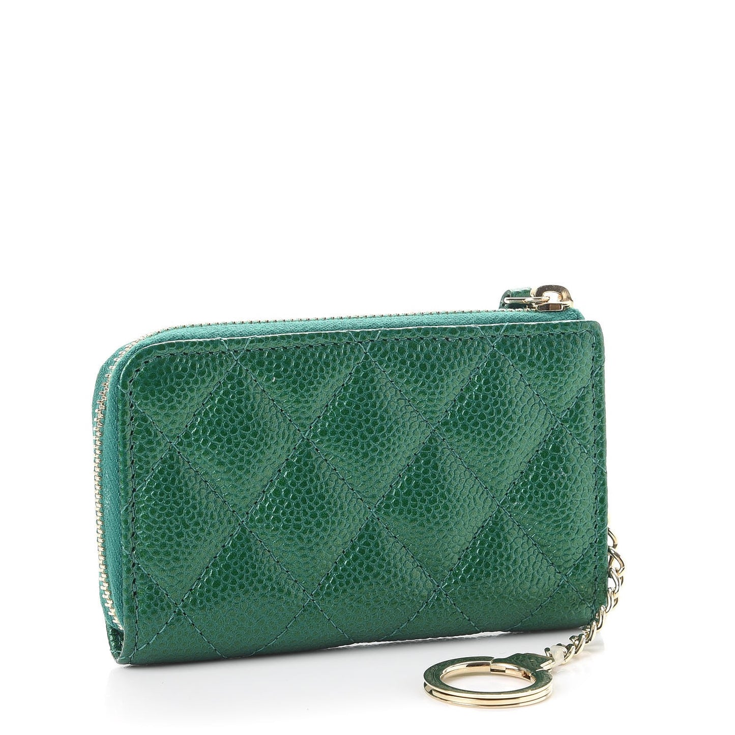 Metallic Caviar Quilted Key Holder Case Green