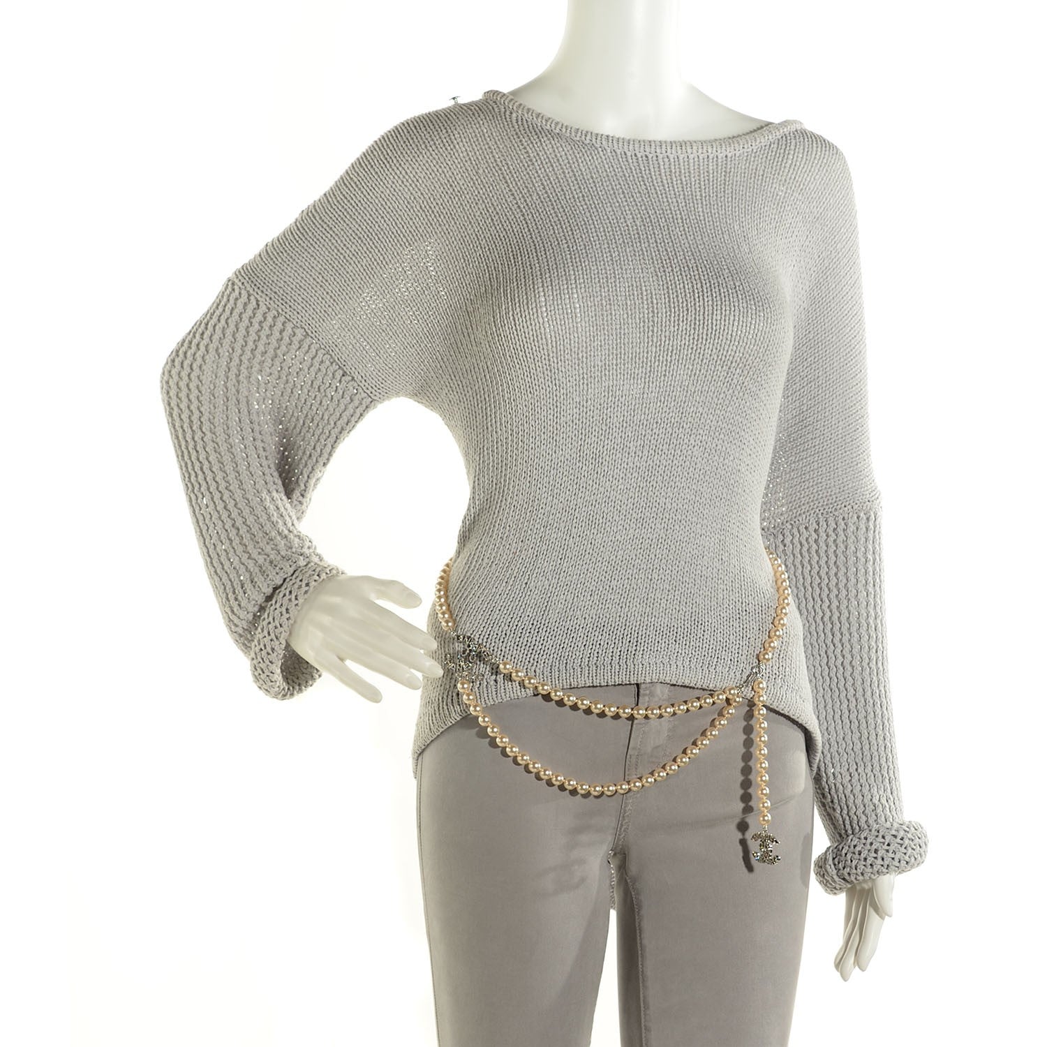 Chanel Crystal Pearl CC Belt Silver 2 of 7