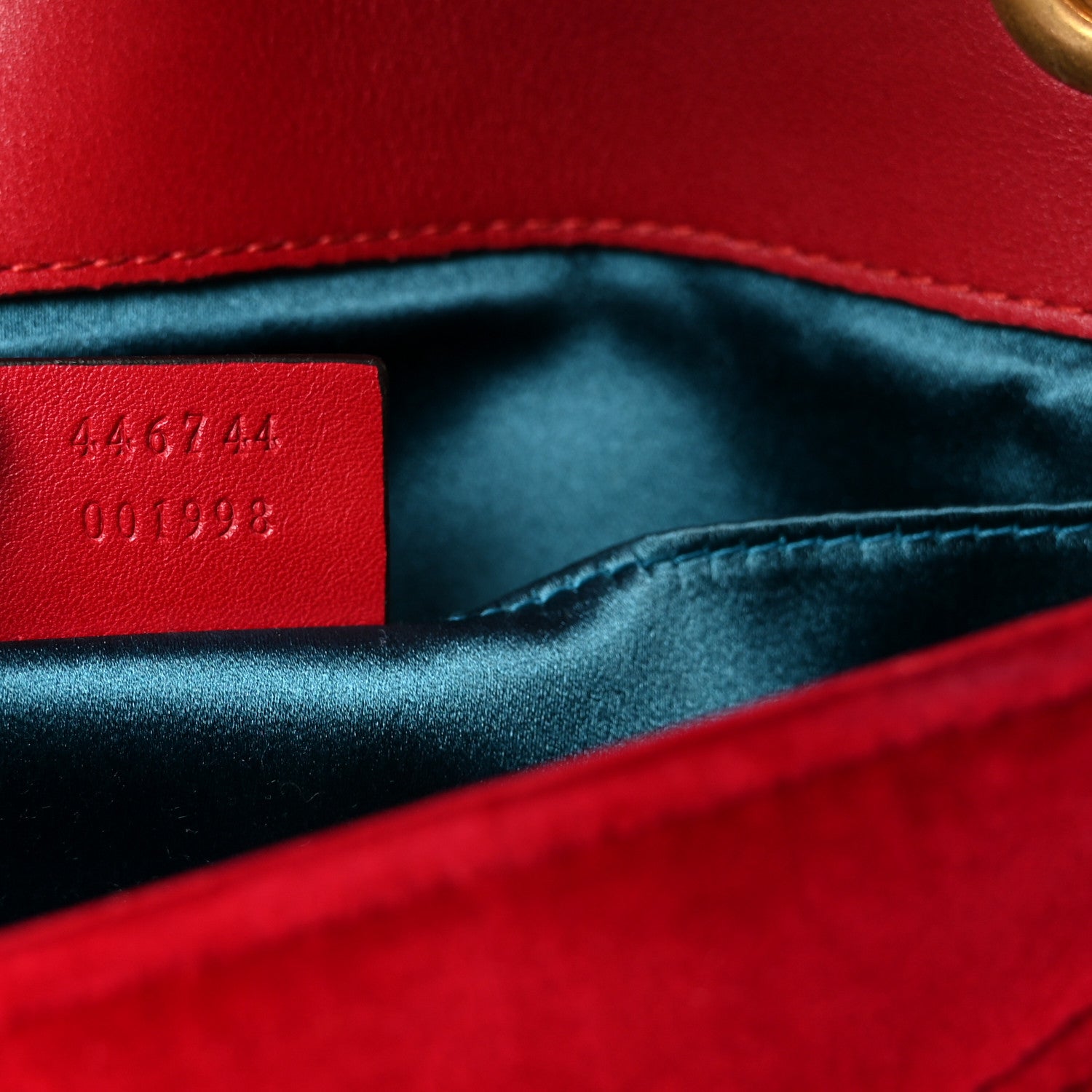 Gucci Velvet Matelasse Mini GG Marmont Shoulder Bag Hibiscus Red 7 of 10