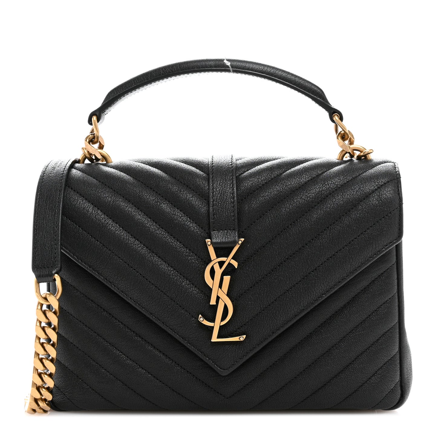 Sheepskin Matelasse Chevron Monogram Medium College Bag Black
