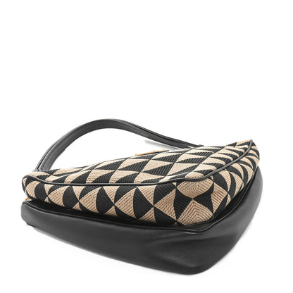 Prada Jacquard Calfskin Triangolo Symbole Embroidered Mini Triangle Double Bag Black Corda 4 of 9