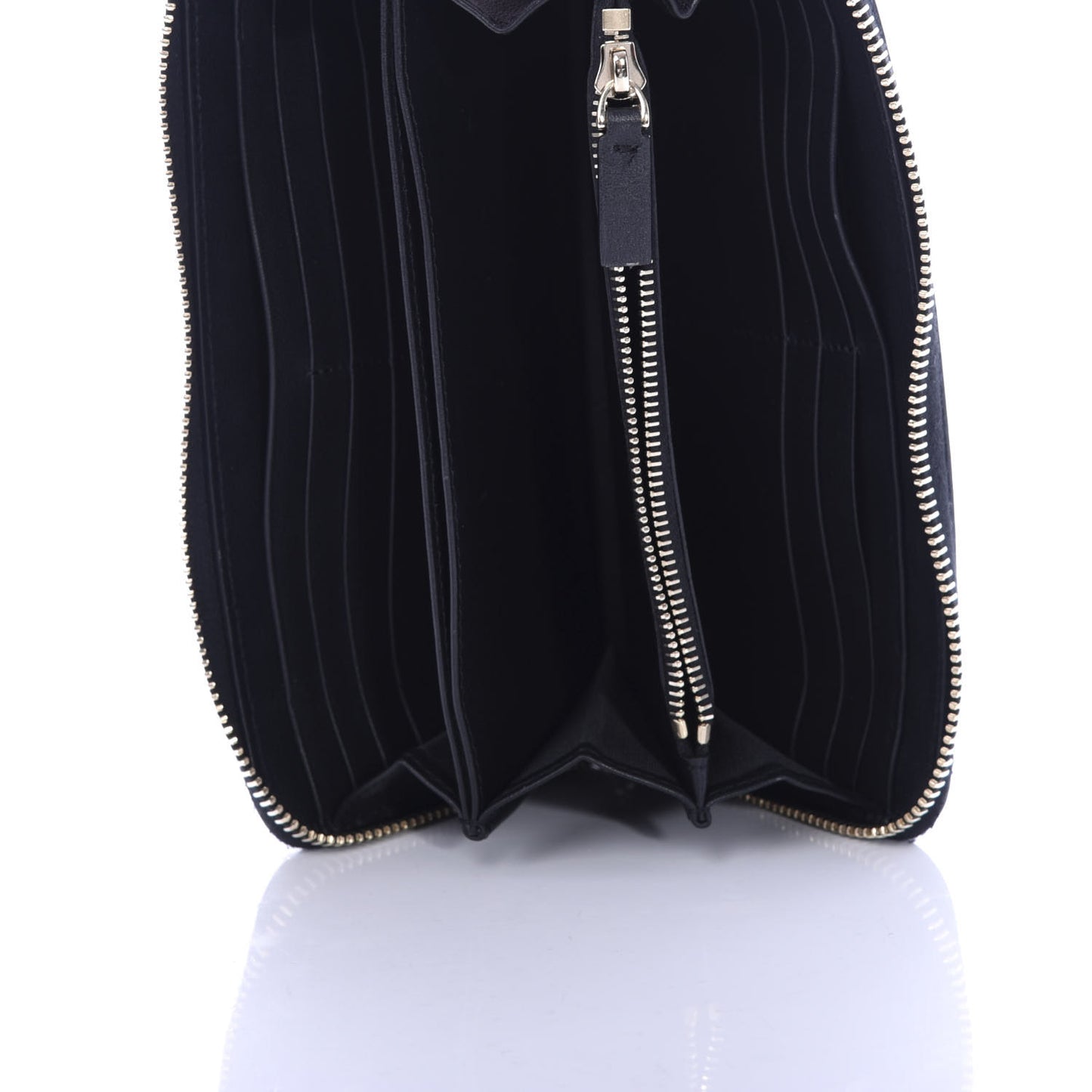 Calfskin Rockstud Zip Around Wallet Black