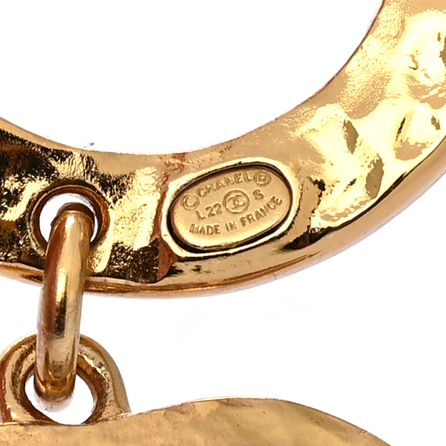 Chanel Metal Textured Hoop Drop CC Earrings Gold 4 of 5