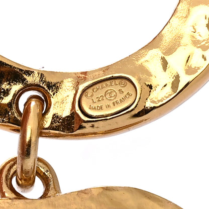 Chanel Metal Textured Hoop Drop CC Earrings Gold 4 of 5