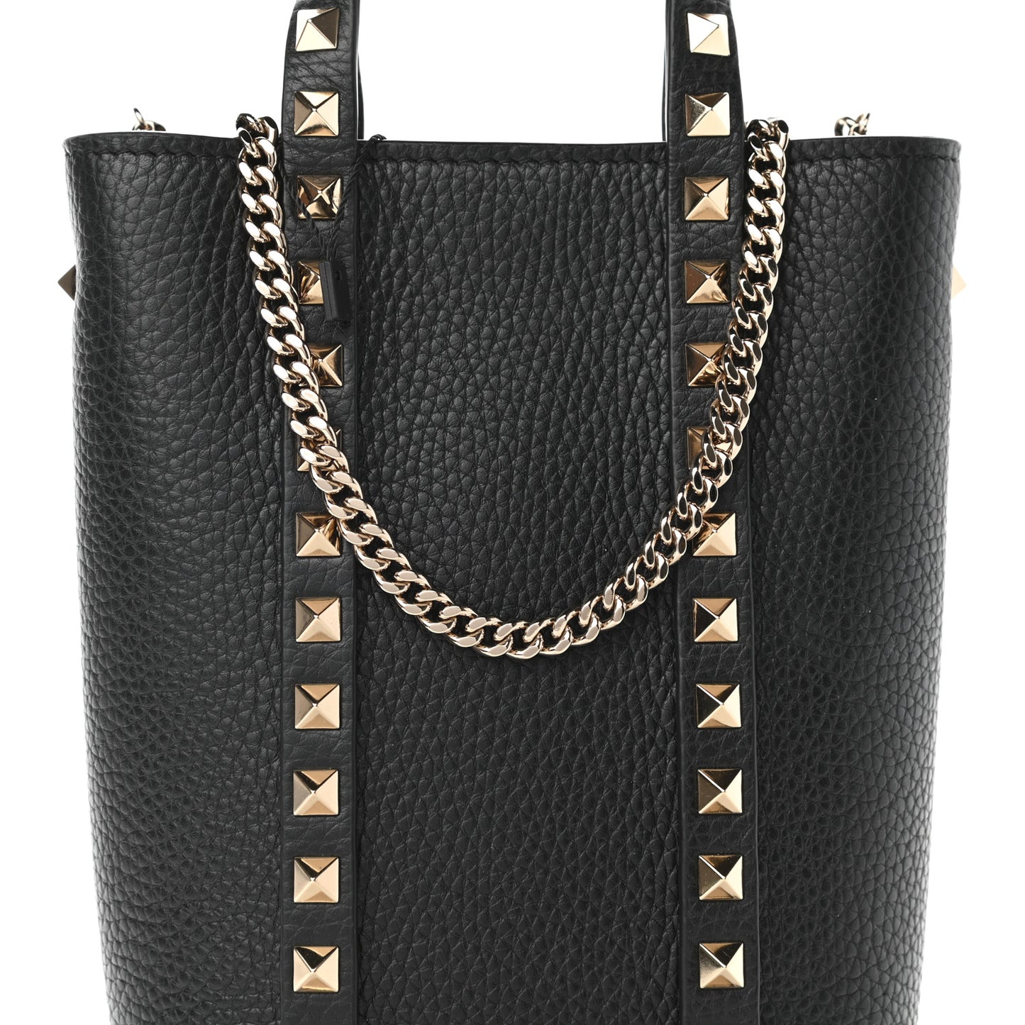 Pebbled Calfskin Rockstud North-South Crossbody Bag Black