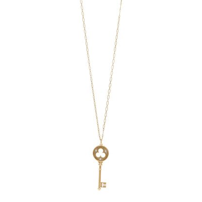 Tiffany 18K Yellow Gold Diamond Clover Key Pendant Necklace 1 of 5
