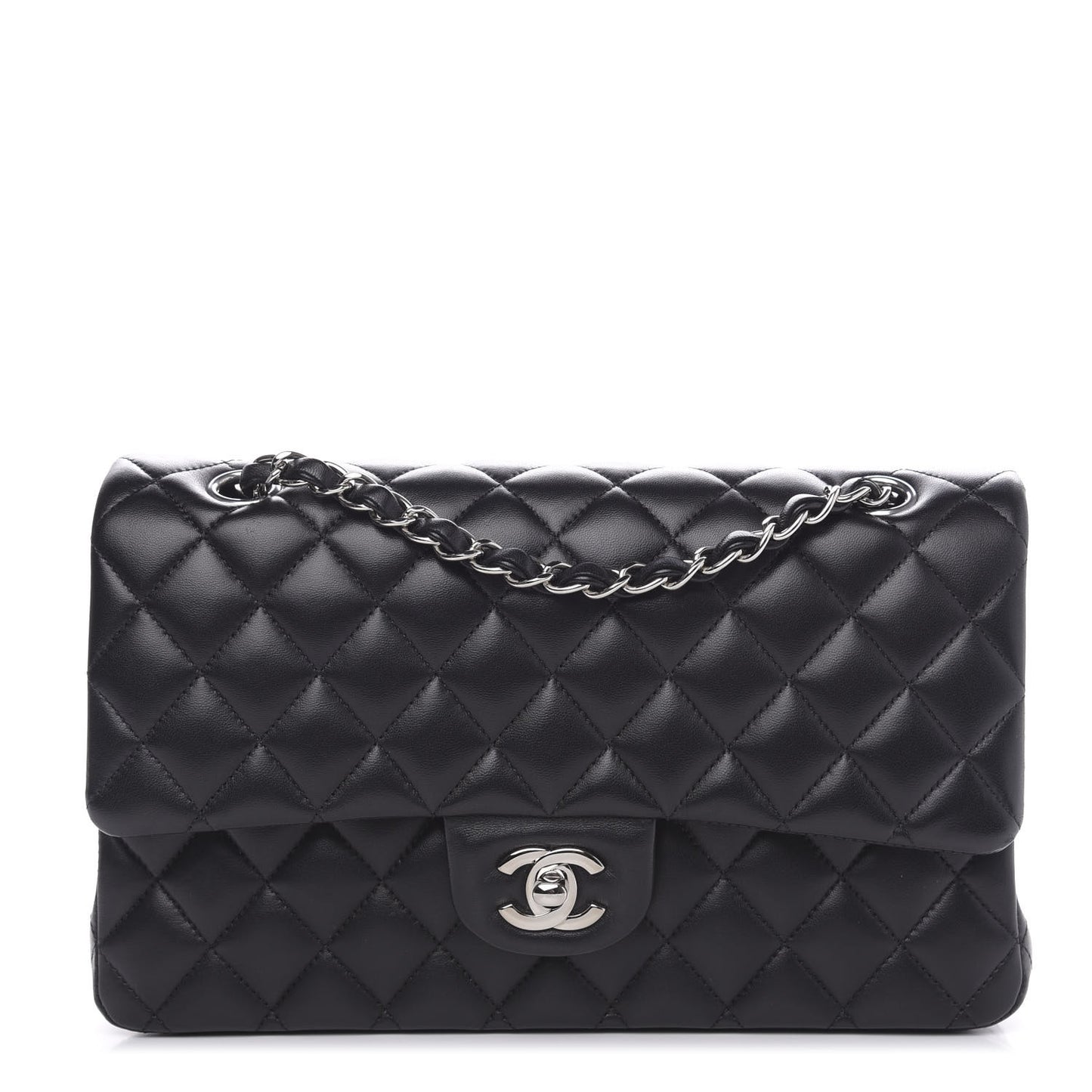 Lambskin Quilted Medium Double Flap Black