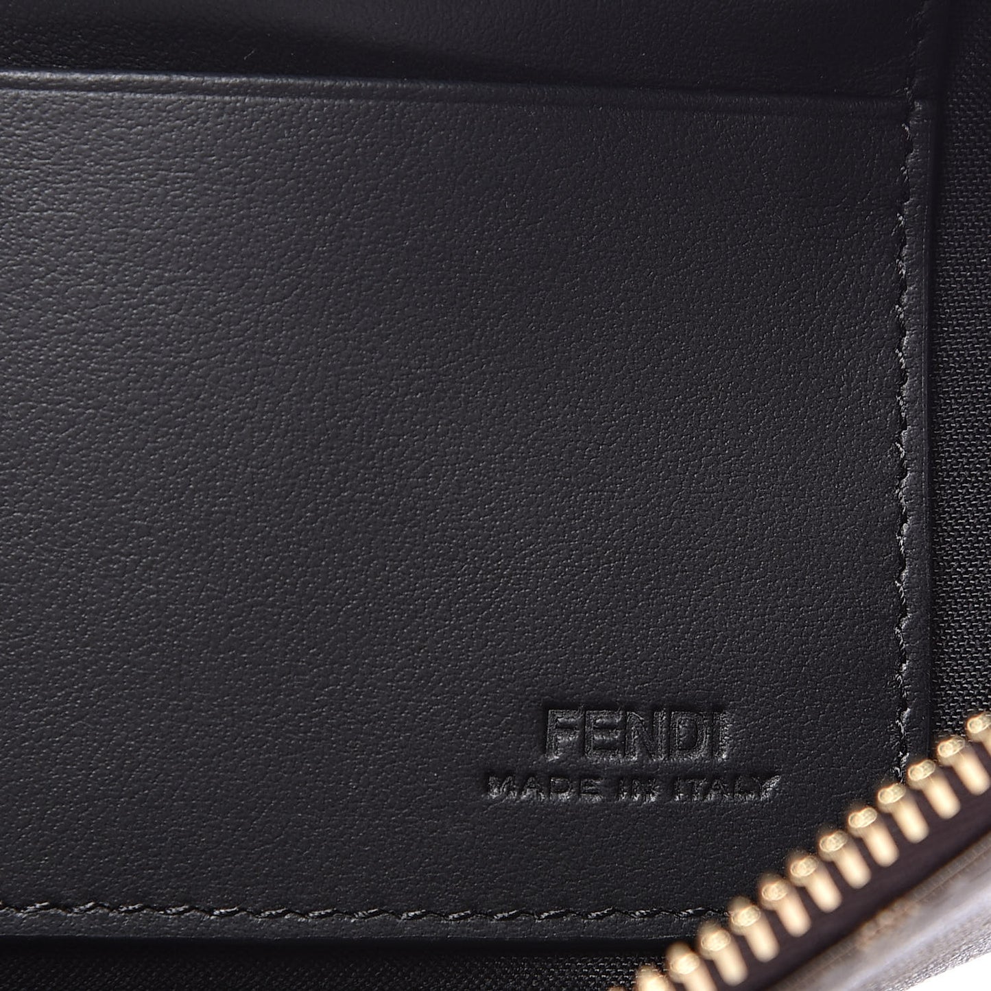 Glazed Fabric Vitello Century FF 1974 Stamp Patch Large Flat Pouch Mogano Panna Black