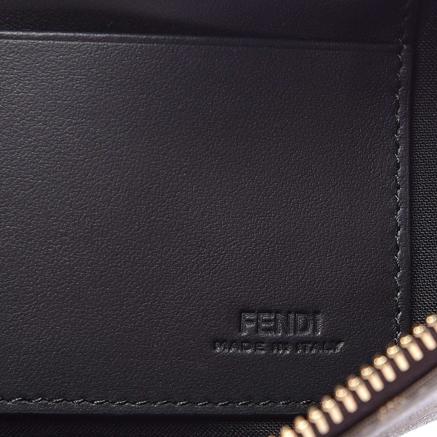 Fendi Glazed Fabric Vitello Century FF 1974 Stamp Patch Large Flat Pouch Mogano Panna Black 6 of 7