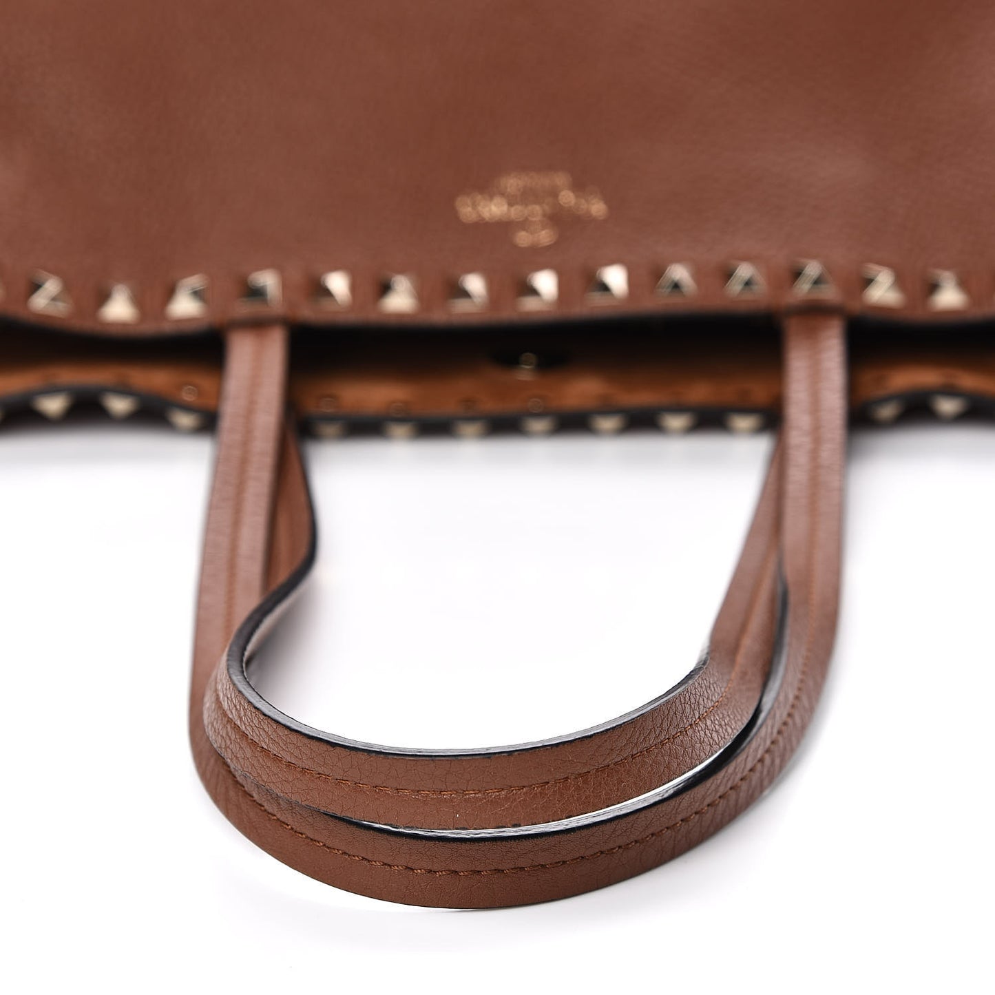 Grained Calfskin Small Rockstud Shoulder Tote Bright Cognac