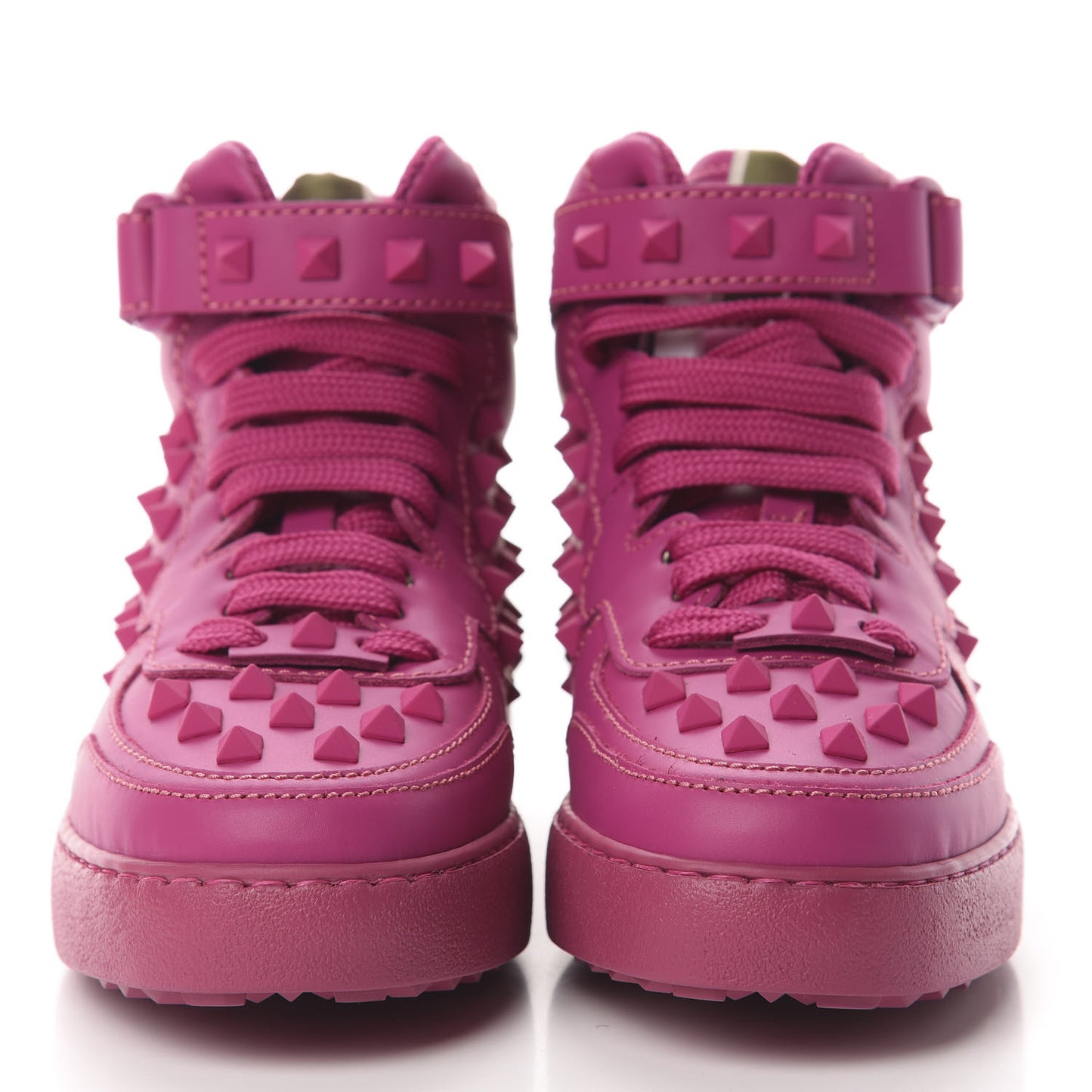 Calfskin Rockstud High Top Sneakers 35 Fuxia