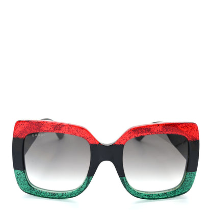 Gucci Acetate Square Frame Sunglasses GG0083S Glitter Red Black Green 2 of 7