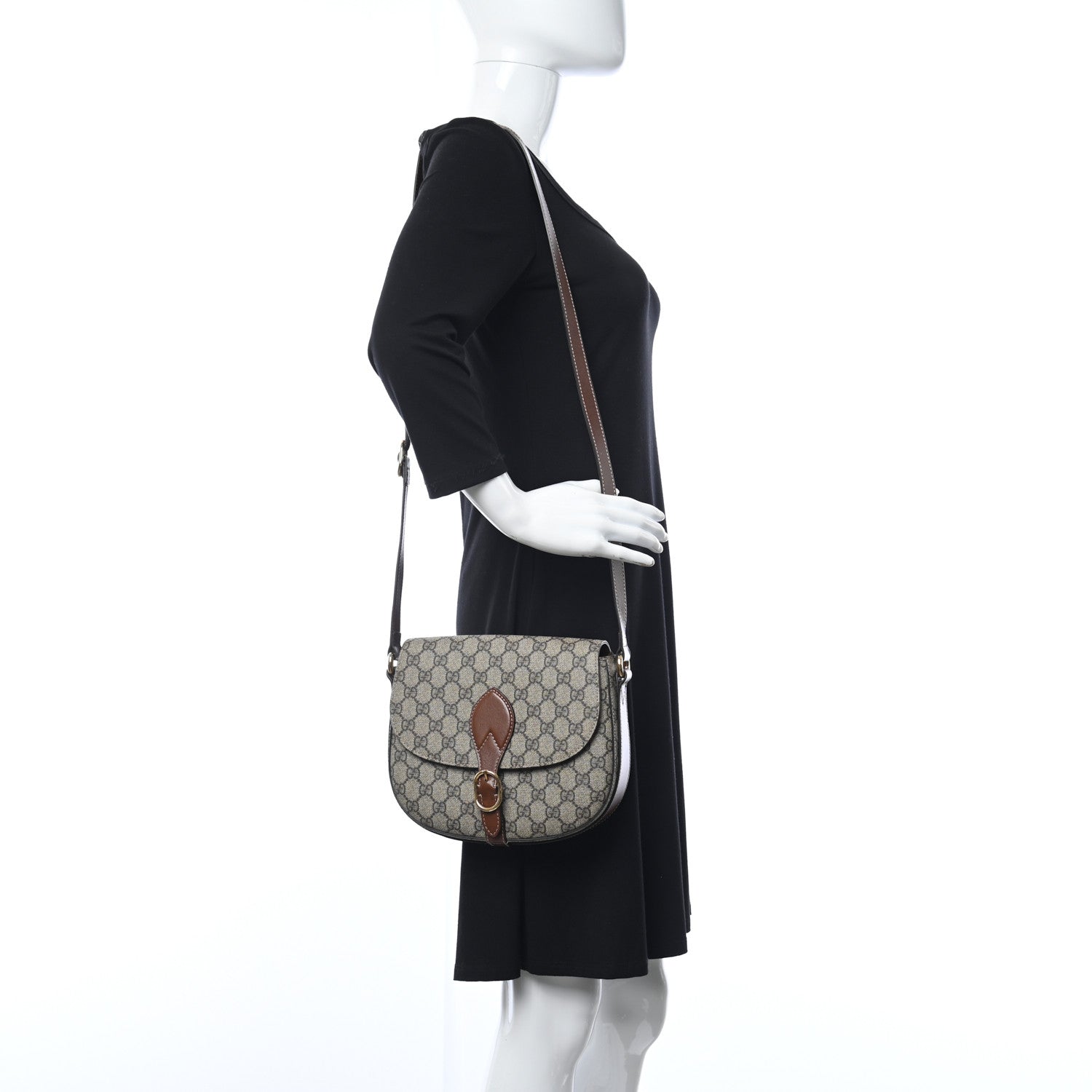 Gucci GG Supreme Monogram Small Messenger Shoulder Bag Beige Cuir 3 of 16