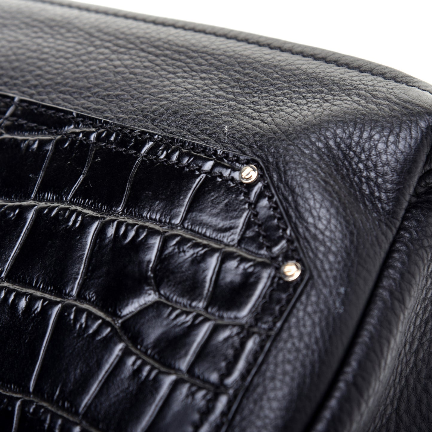 Calfskin Crocodile Embossed Small Pandora Black