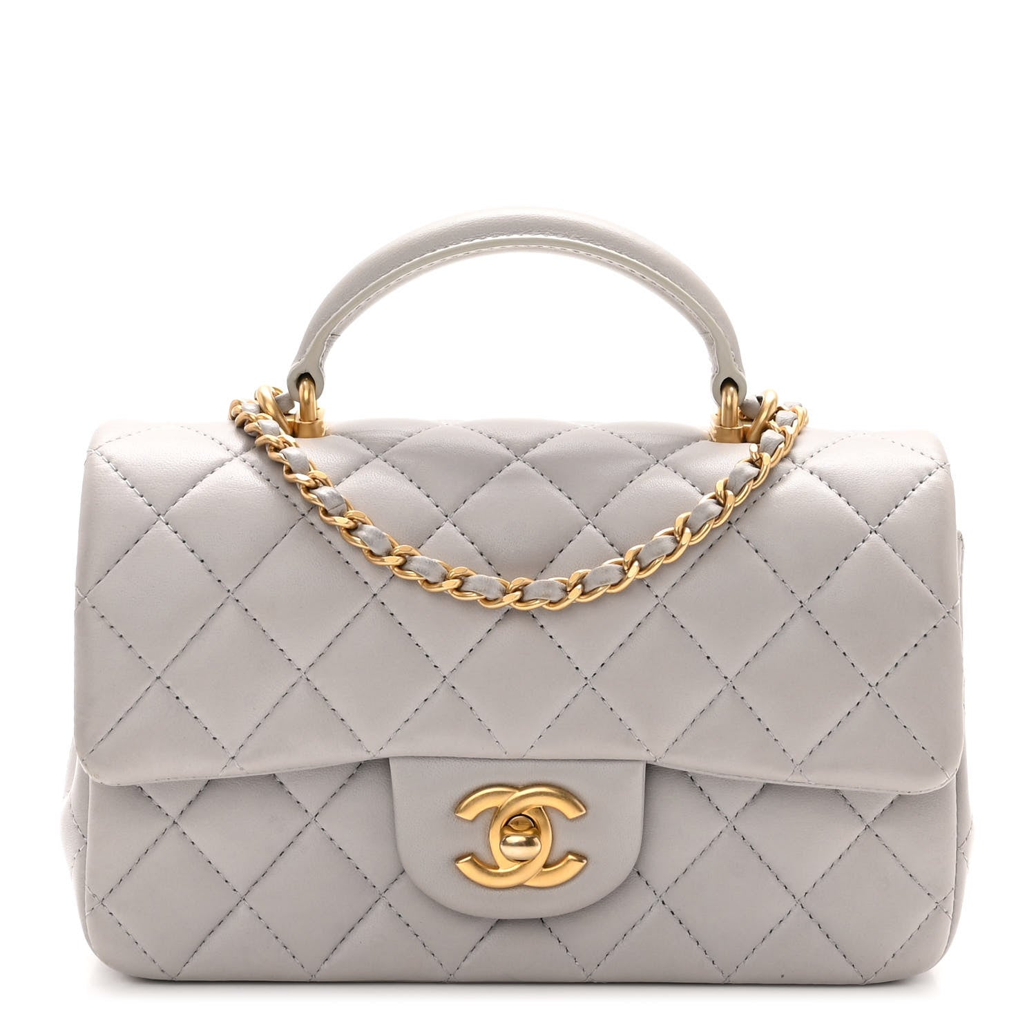 Chanel Lambskin Quilted Mini Top Handle Rectangular Flap Grey 1 of 10