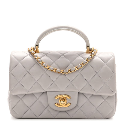 Chanel Lambskin Quilted Mini Top Handle Rectangular Flap Grey 1 of 10