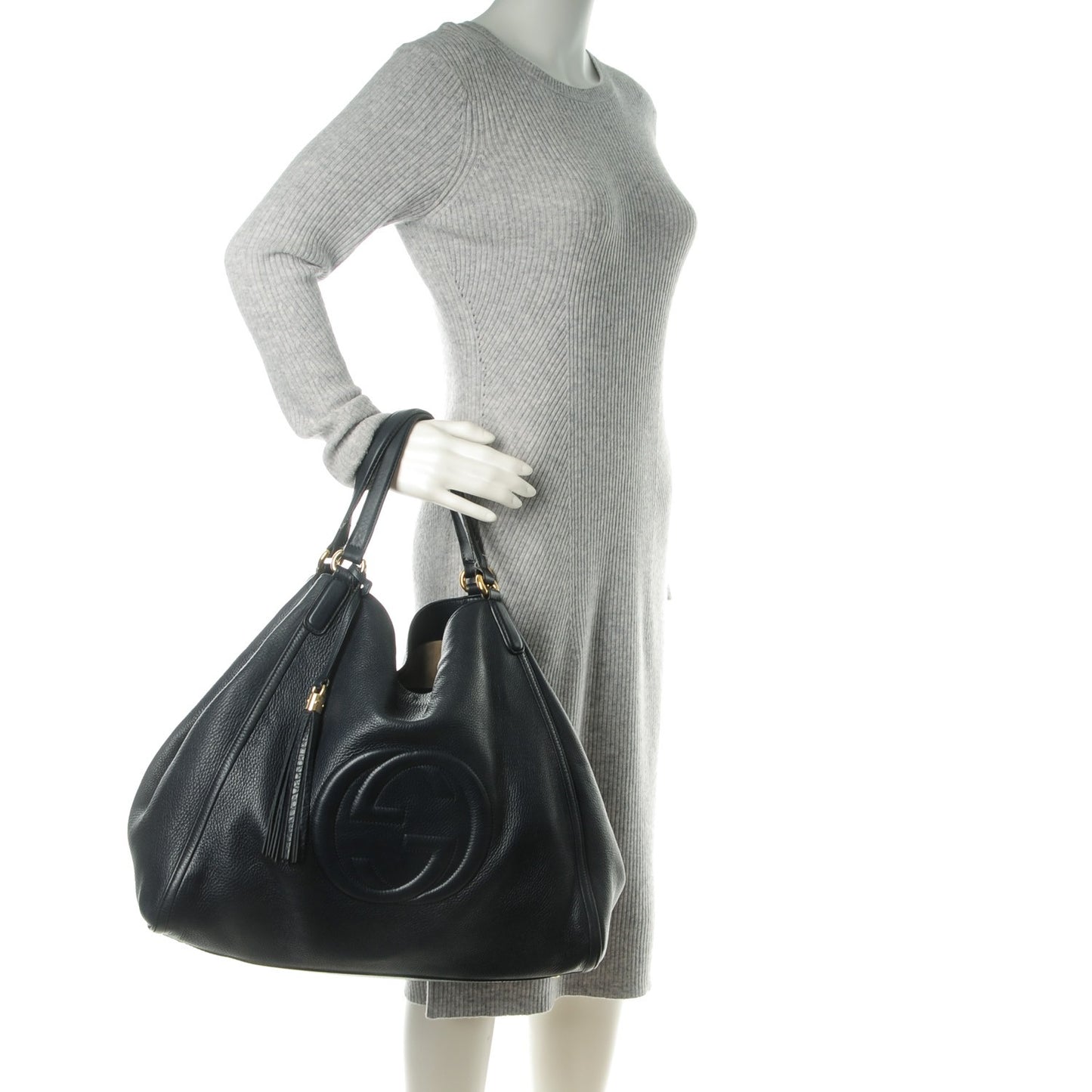 Pebbled Calfskin Large Soho Shoulder Bag Blue