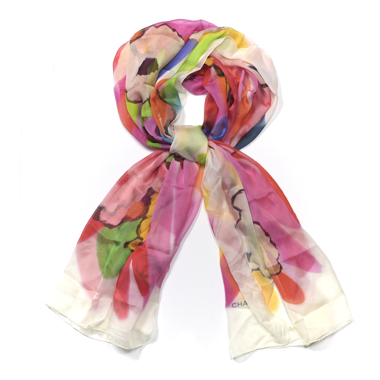 Chanel Silk Floral Print Scarf Stole 1 of 4
