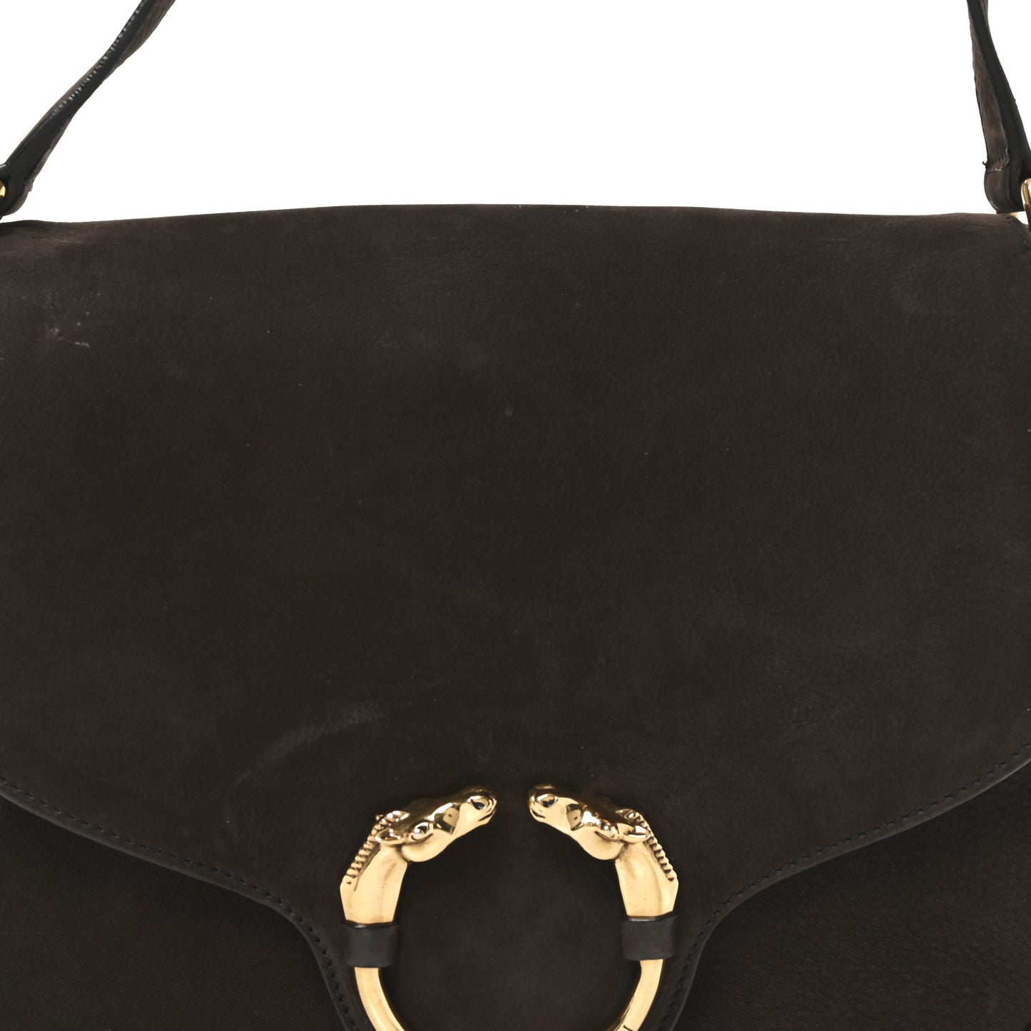 Nubuck Ribot Horse Heads Flap Bag Brown